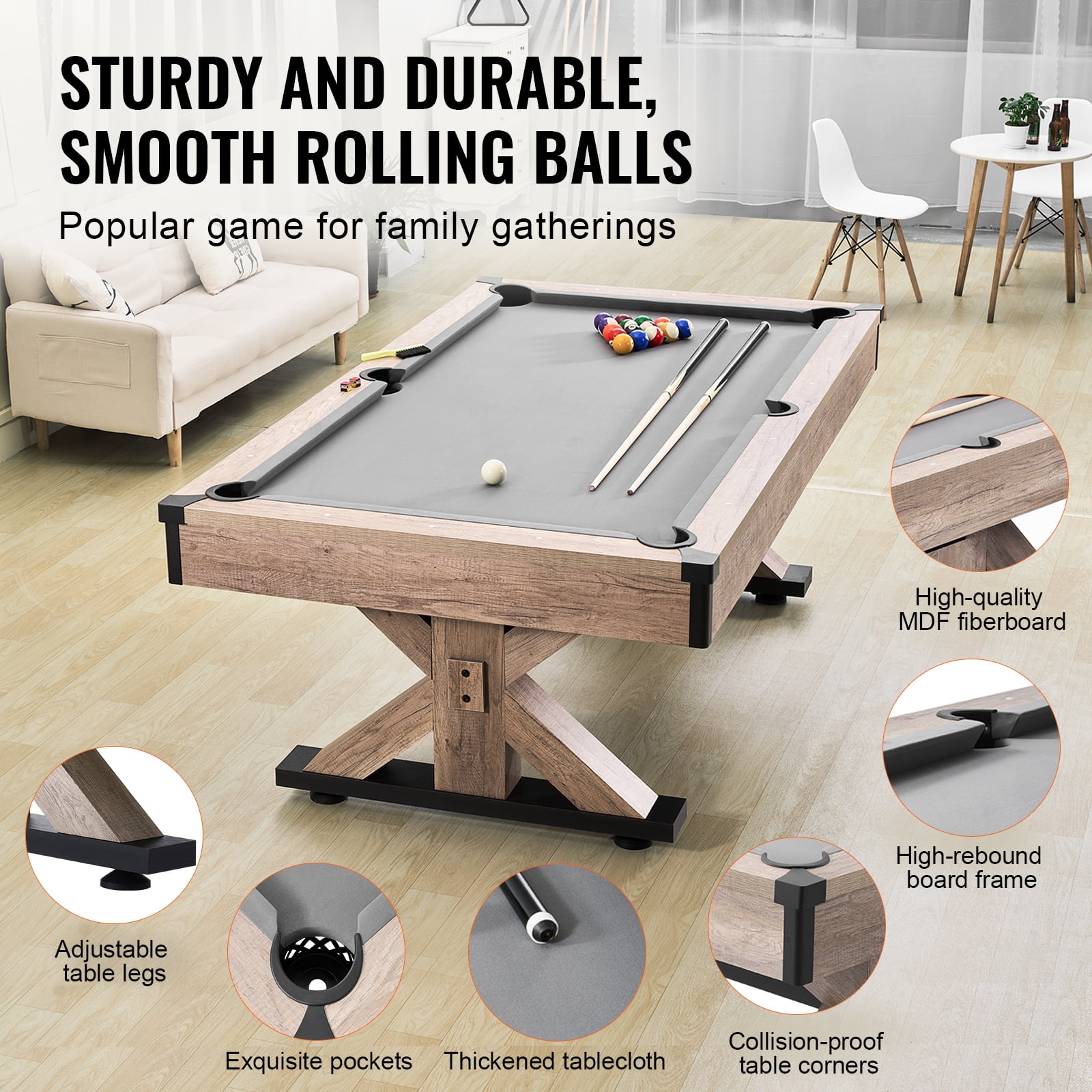 VEVOR Billiards Table Combo Set, 7ft 3-in-1 Multi Game Table with Dining, Pool, and Tennis Table, Includes Full Set of Accessories,Wood Color with Grey Cloth
