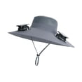 thumbnail image 1 of Sombrero de ventilador con energía solar de nailon transpirable de ala ancha para correr, mochilerismo y pesca. Gris oscuro, 1 of 9