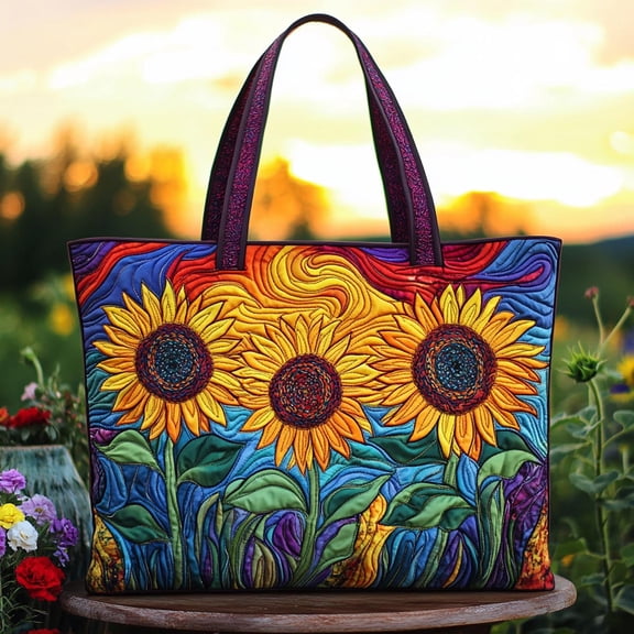 Quilted Tote Bag, Sunset Trio, Quilted Shoulder Bag, Gift for Her, Everyday Bag, Reusable Market Tote