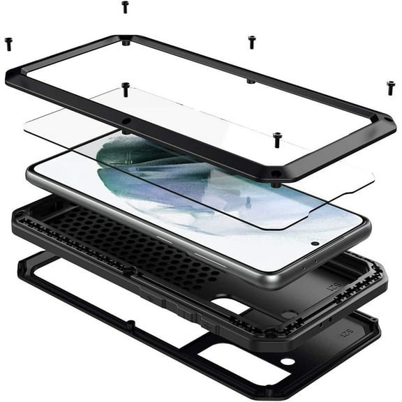 for Galaxy S21FE Case,Full Body Protective Cover Heavy Duty Shockproof [Tough Armour] Aluminum Alloy Metal Case with Silicone Built-in Screen Protector for Samsung Galaxy S21FE 6.5" - Black