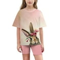 thumbnail image 6 of Spazoro Little & Big Girls Leisure Outfit Sets, 2-Pieces Easter Crew Neck Summer Short Sleeve Shirt and Shorts Sets Pink Size 5 T, 6 of 9
