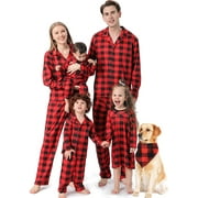 Matching Family Christmas Pajamas Set, Classic Baffalo Plaid Holiday Pjs Button Sleepwear For Adults Kids Pets