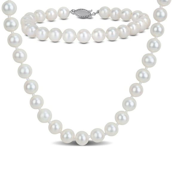 Freshwater Cultured Pearl Necklace and Bracelet Set in Sterling Silver