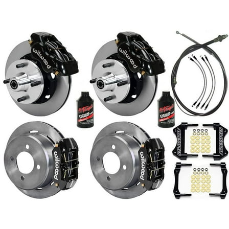 WILWOOD 11 FRONT DYNALITE & REAR DYNAPRO BIG BRAKE KIT W/FREE BRAKE LINES, PARKING BRAKE CABLE & BRAKE FLUID, BLACK CALIPERS, For 1964 1965 MUSTANG 4-LUG WITH 6-CYLINDER