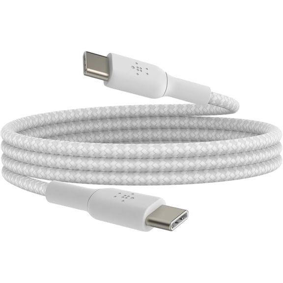 Belkin BoostCharge Braided USB-C to USB-C Cable (1M/3.3ft) for iPhone 16, iPhone 16 Pro, iPhone 16 Pro Max, Galaxy S25, S24, Galaxy Note, Pixel 9 & 8, iPad Pro, Nintendo Switch 2 & More - White