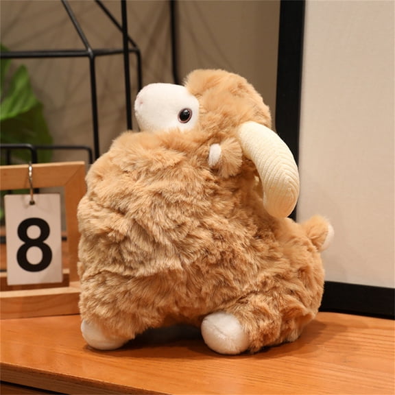 Fluffy Sheep Plush Toy Realistic White Lamb Stuffed Animal with Horns,Soft Cuddly Farm Animal Doll for Nursery Decor and Birthday Gift