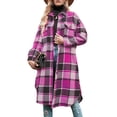 thumbnail image 1 of Surchemise à Carreaux pour Femme Veste Chemise Longue en Velours Côtelé Décontractée à Revers Boutonnée Trench en Flanelle Rose Rouge TG, 1 of 9