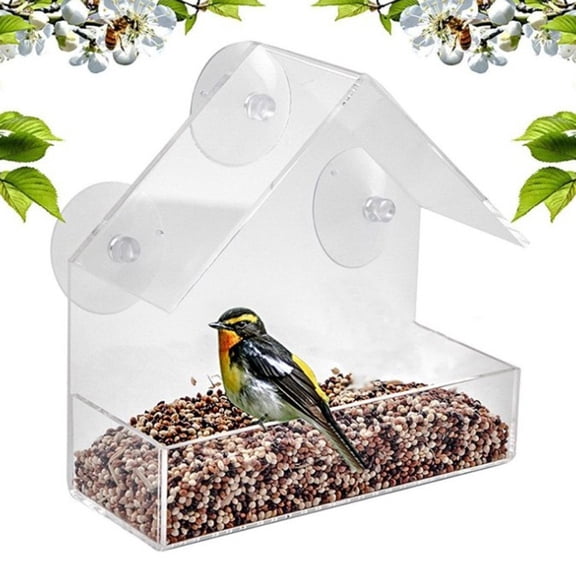 Window Bird Feeder with Strong Suction Cups, Clear Window Bird Feeders for Outside - Transparent Bird House, Balcony Glass Mount, Kids & Elderly Viewing Clear Bird Feeder for Window Perch