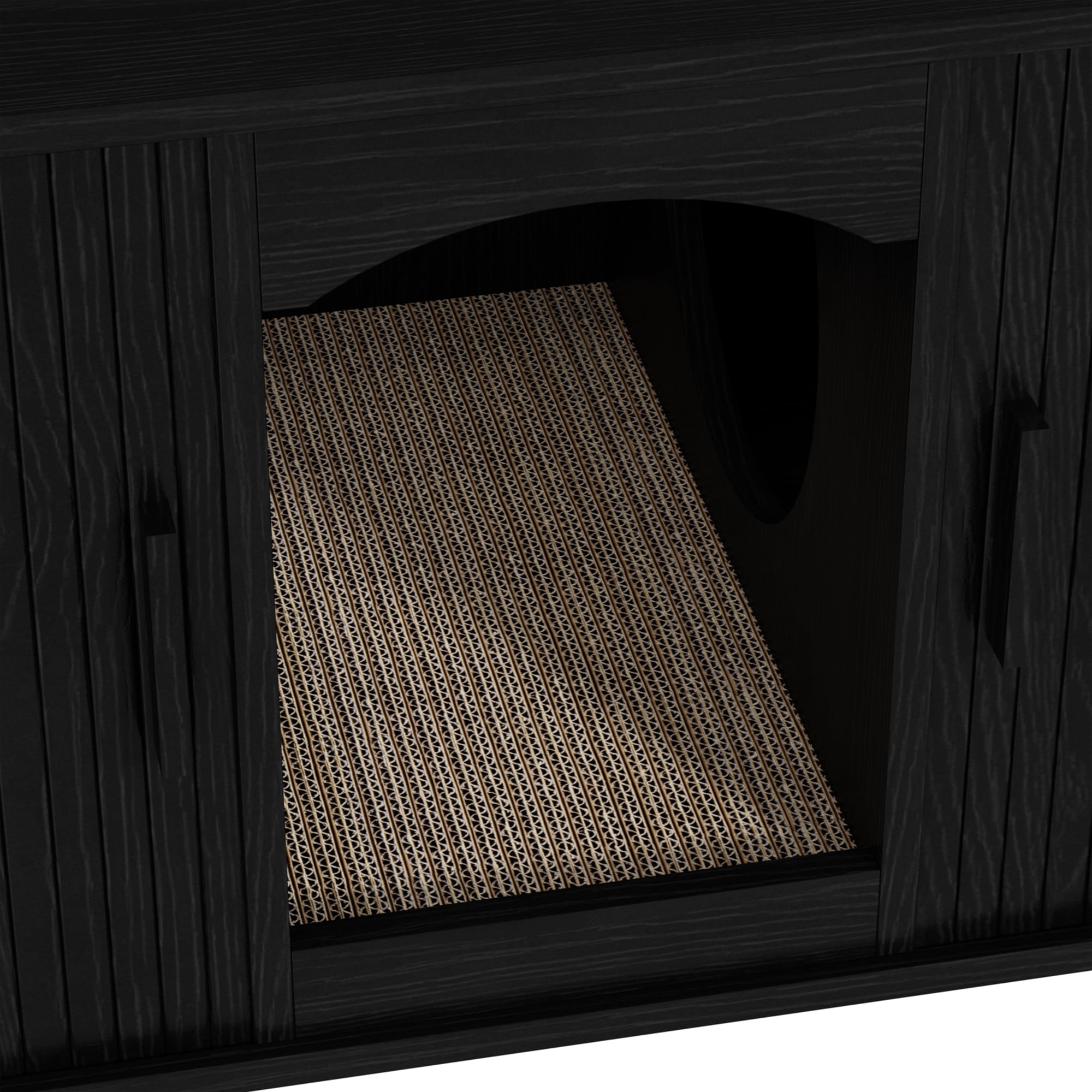 PieDle 59'' Large Cat Litter Box Enclosure with Sliding Tambour Door, Hidden Litter Box Furniture, Wood Cat Litter Box Cabinet with Cat Scratch Pad