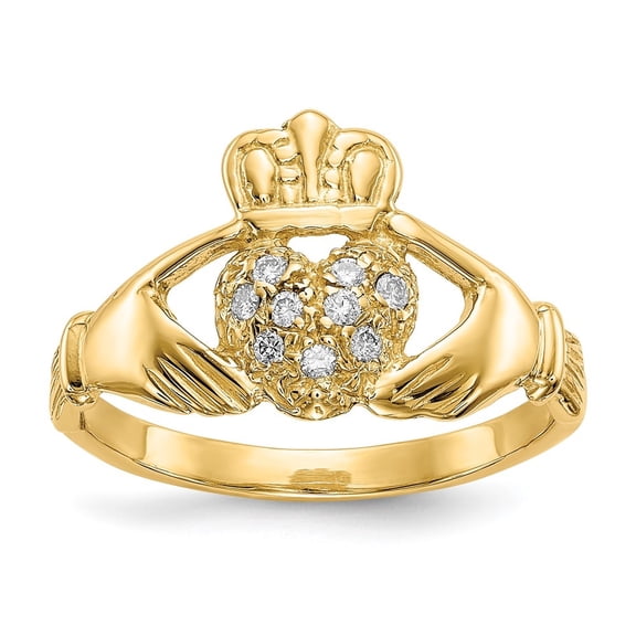Auriga Fine Jewelry 14K Yellow Gold 1/10ct AA Diamond Claddagh Ring for Women Size 6