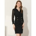 thumbnail image 2 of INSPIRE CHIC Women's Elegant V Neck Sheer Contrast Button Decor A-Line Dress, 2 of 6
