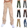 thumbnail image 2 of Xuanfei Women Solid Color High Waist Multi Pockets Zip Up Workwear Cargo Pants, 2 of 7