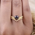 thumbnail image 2 of Natural Black Pearl Wedding Ring, Delicate Women CZ Diamond Stacking Ring, Yellow Gold Plated Bridesmaid Jewelry Promise Gift Ring For Women, 2 of 5