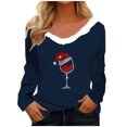 thumbnail image 2 of Cyber and Monday Deals Meichang Christmas Shirts for Women with Faux Fur Trim V Neck Classic Wine Glass Graphic T Shirts Long Sleeve Pullover Loose Fit Xmas Holiday Tops, 2 of 4