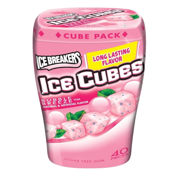 Ice Breakers Ice Cubes Sugar-Free Gum, 40-Piece Bottle Pack, Bubble Breeze 4 Bottles