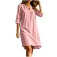 thumbnail image 2 of Sokhug Womens 3/4 Sleeve Tunic Dress Cotton Blend Casual V Neck Loose Fit Summer Flowy Swing Shift Dress with Side Pockets, 2 of 8