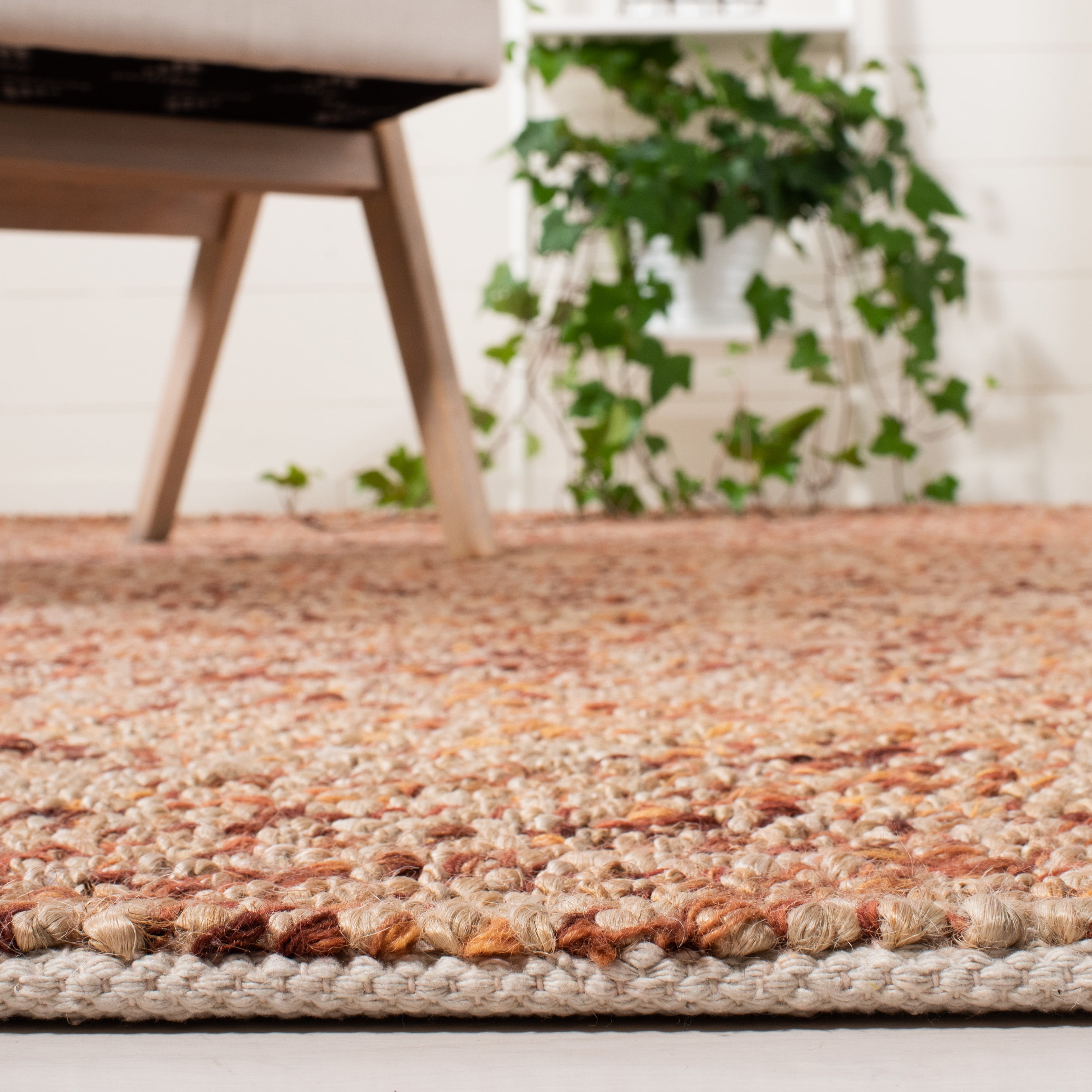 SAFAVIEH Bohemian Martha Solid Area Rug, Natural/Rust, 6' x 6' Round