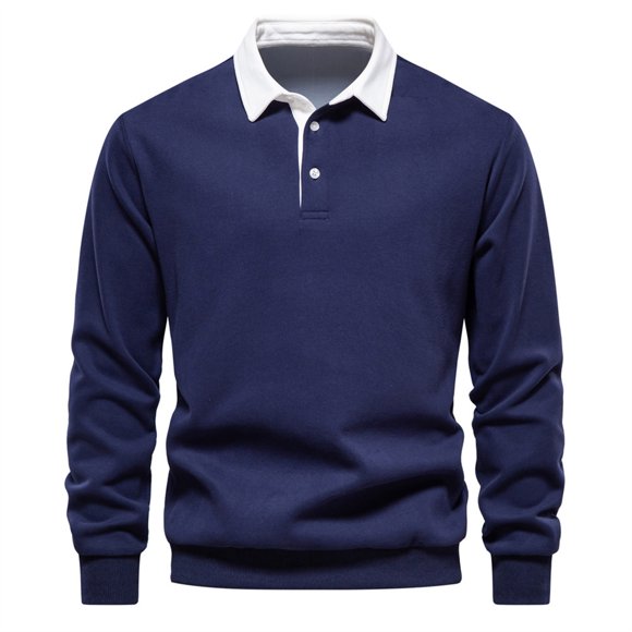 Mens Shirts Sale Clearance! Men's Long Sleeve Polo Shirts Slim-fit Cotton Rugby Shirt Basic Color Spliced Designed Sweatshirt