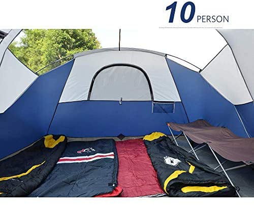 HIKERGARDEN Camping Tent - 10 Person Tent for Camping Waterproof, Windproof  Fabric, Easy Setup with 5 Large Mesh for Ventilation, Double Layer and 