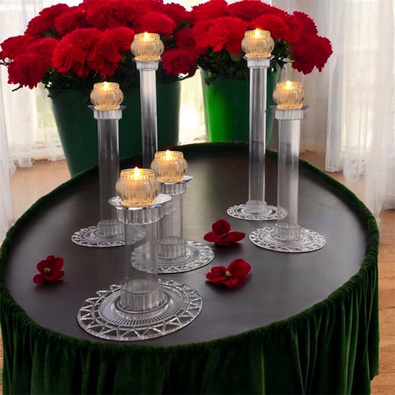 6-Piece Long Stem Pillar Candle Holder Set - Glass Votive Tealight Candlestick Holders