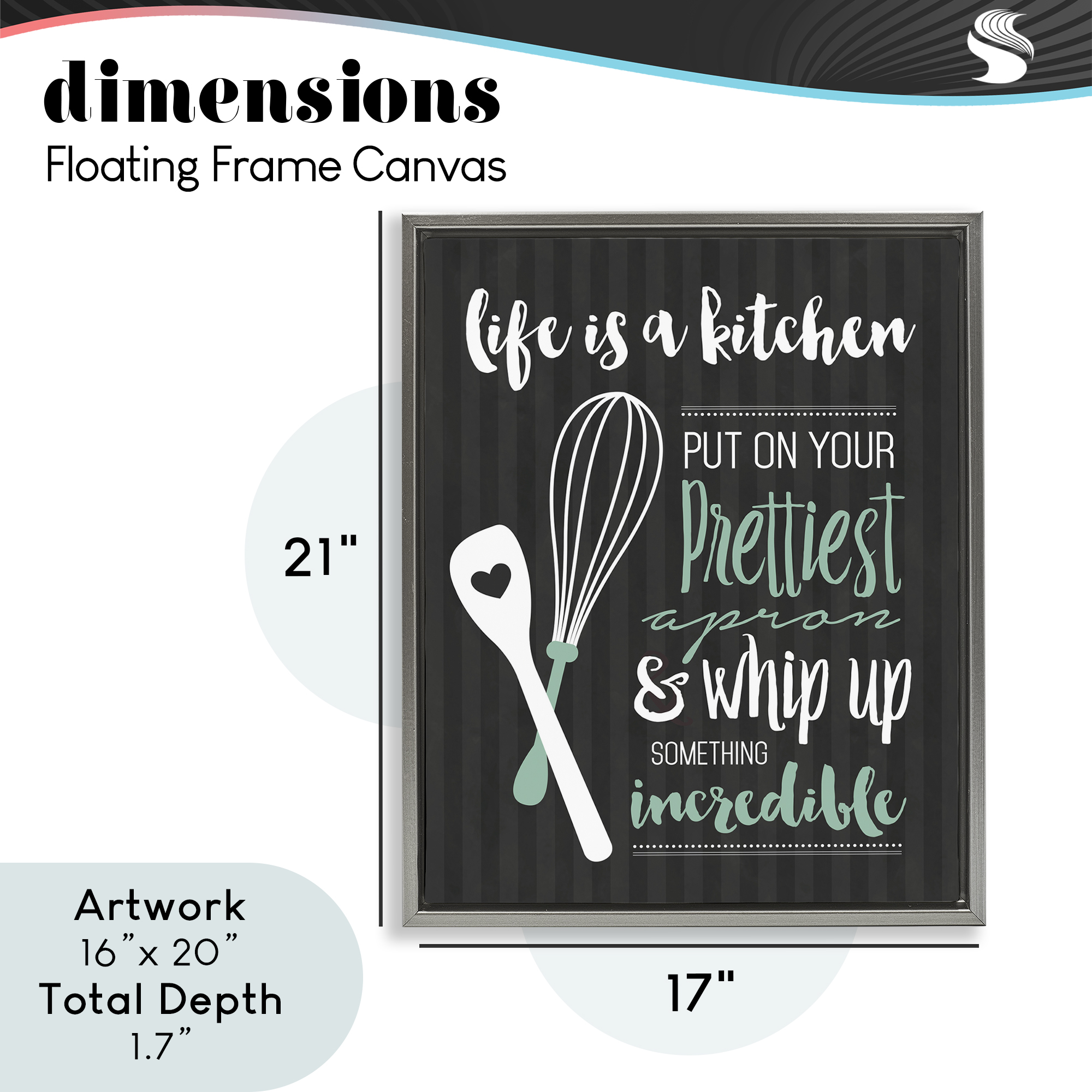 Life Is A Kitchen Motivational Gray Framed Floater Canvas Wall Art, design by Lettered and Lined