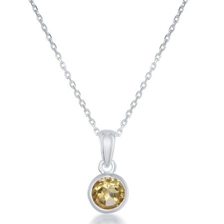 Sterling Silver November Citrine Birthstone Bezel-set 6mm Pendant with 18 Chain