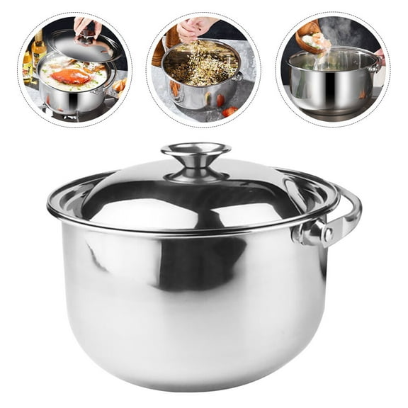 STOBOK Stainless Steel Cooking Pot with Lid Uniform Heating for Restaurants 1Pcs