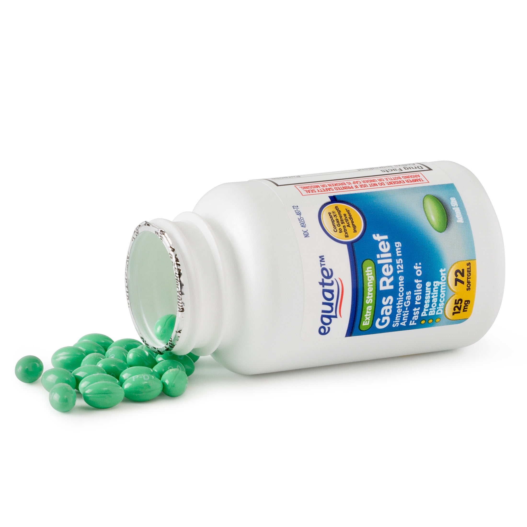 Equate Extra Strength Gas Relief Simethicone Softgels, 125 mg, 72 Ct