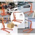 thumbnail image 3 of Riedhoff Folding Engine Hoist, Cherry Picker with Lever & 6 Casters, 2 Ton Max, Orange, 3 of 7