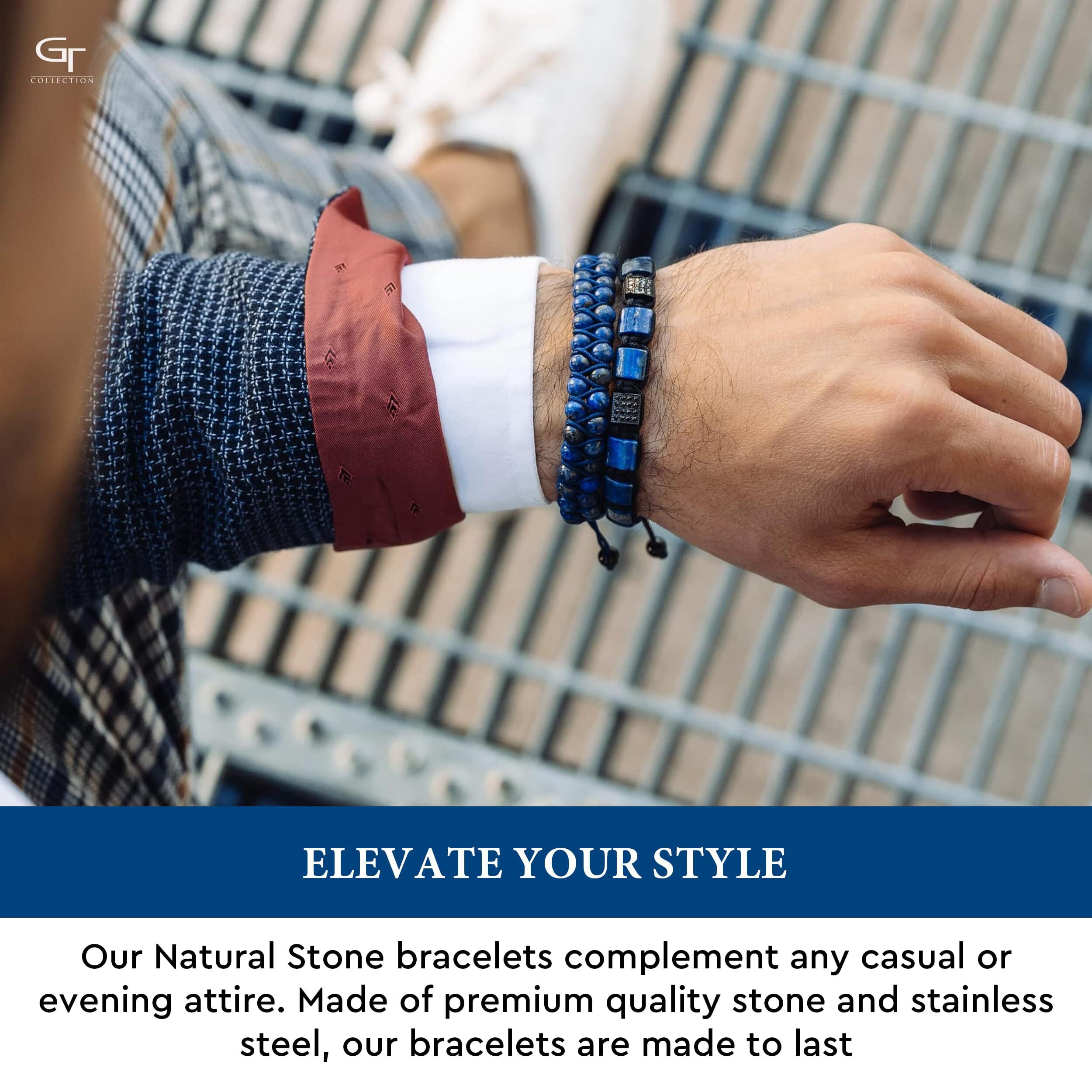 Men's LAPIS LAZULI Flat Bead Bracelet | Gift for Men | One Size Fits All | 100% Natural | Gemstone Adjustable Bracelet