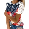 thumbnail image 1 of Camisas de Manga Corta para las Mujeres Impresión Cuello Redondo Suéter Encaje Camisa, Blusa de Verano Casual para las Mujeres, 1 of 5
