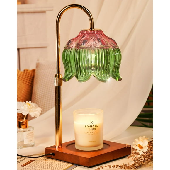 Lámpara calentadora de vela Funistree con diseño de loto, temporizador, color rosa y verde, 110V