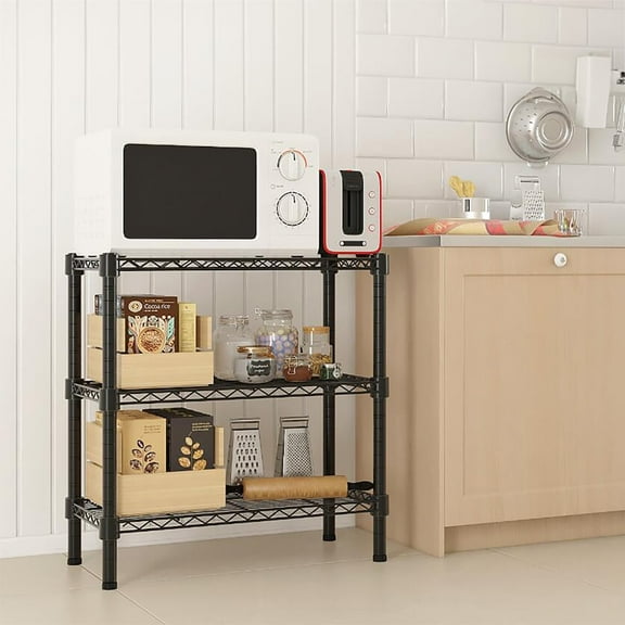 Ktaxon 3 Tier Storage Rack, Adjustable Kitchen Metal Wire Shelving Organizer Unit, 24'' L x 14'' W x 33.5'' H, Black