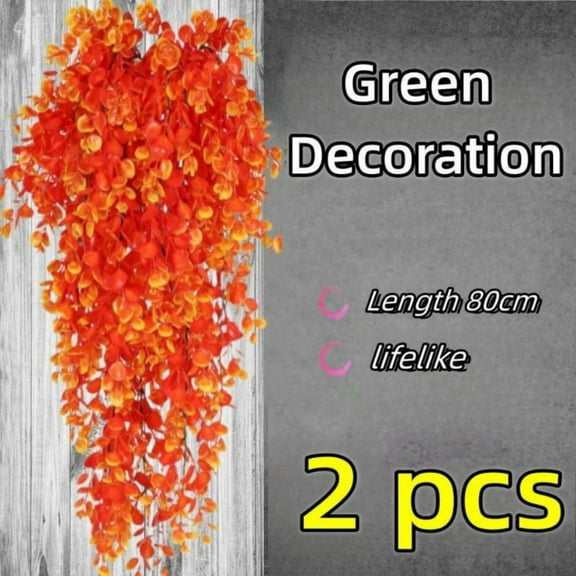 2pcs Artificial Fern Plants Fake Hanging Plants, Outdoor Faux Plants Uv Resistant Suitable for Fall Spring Bedroom Living Room Balcony Office Party Home Decorations(Orange)