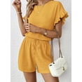 thumbnail image 3 of MORTTIC Women's Casual Ruffle Short Sleeve Top & Drawstring Shorts Set, Textured Summer Lounge Outfit, S, 3 of 5