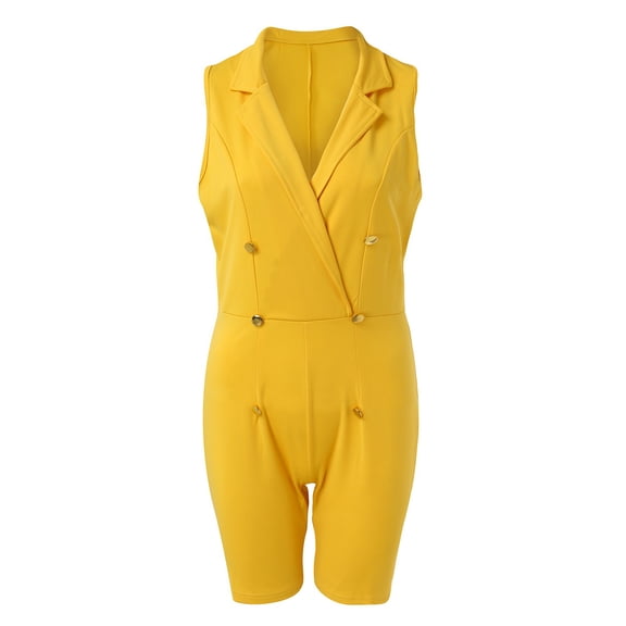 Vedolay Rompers Women Jumpsuits Crew Neck Ruffle Cap Sleeve Belted High Waist Wide Leg Romper with Pockets One Piece Casual Outfits,Yellow S
