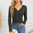 thumbnail image 5 of vigerkar Womens Long Sleeve Shirts V-Neck Rib Knit Slim Fit Tops Casual Stretch Basic Tee Going Out Top Fall Fashion (Grey, L), 5 of 6