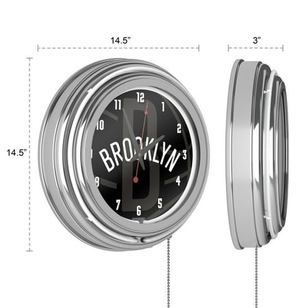 Brooklyn Nets NBA Fade Chrome Double Ring Neon Clock - Black, White