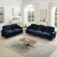 thumbnail image 3 of 2 Pcs Sectional Sofas Set, 3-Seater + Loveseat with Removable Ruffles Pleats Skirts and Wooden Legs, Chenille Cloud Couch Set for Living Room, Blue, 3 of 9