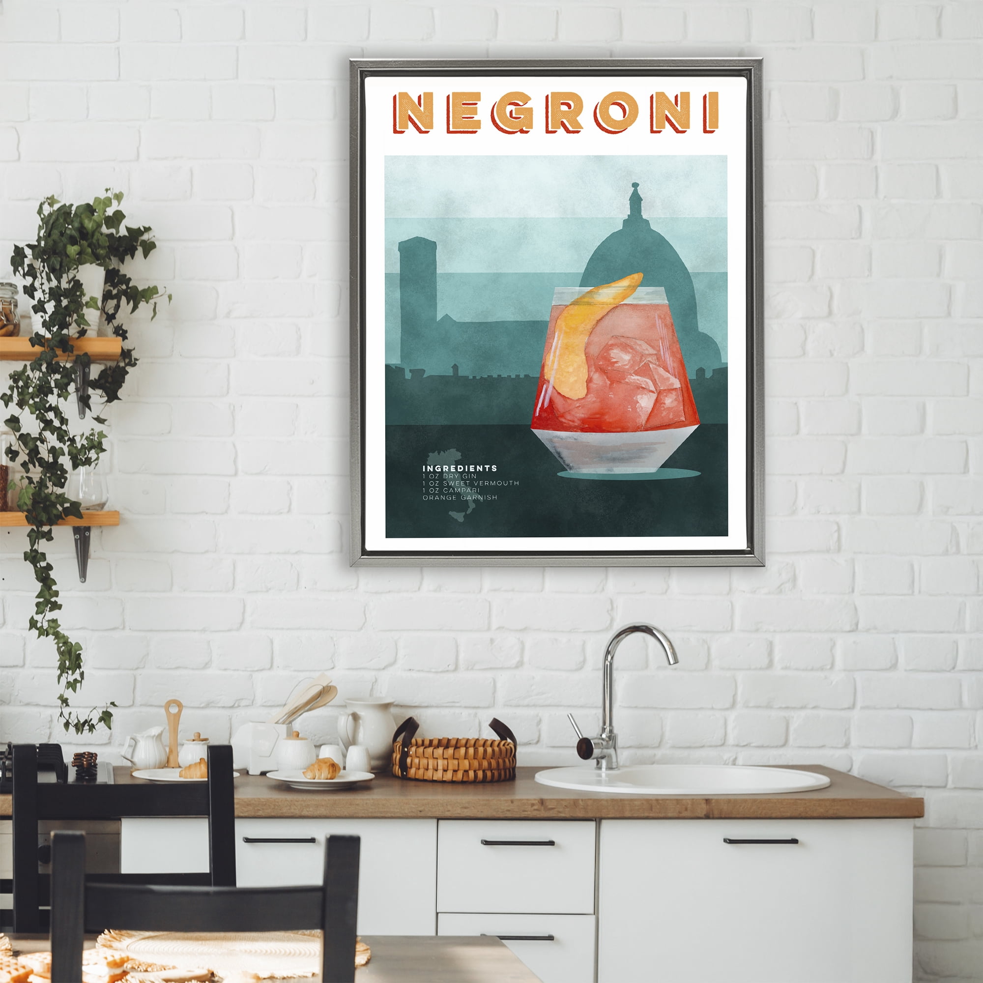 Retro Negroni & Architecture Gray Framed Floater Canvas Wall Art, design by Brett Blumenthal