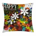 thumbnail image 1 of Birthday Decorations Throw Pillow Cushion Cover, Vibrant Composition of Flowers Daisies Polka Dots Joyful Wish Feminine, Decorative Square Accent Pillow Case, 16 X 16 Inches, Multicolor, by Ambesonne, 1 of 2