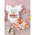 thumbnail image 2 of Infant Baby Girls Summer Shorts Sets Short Sleeve Letter Rainbow Print Romper Floral Shorts Headband, 2 of 9
