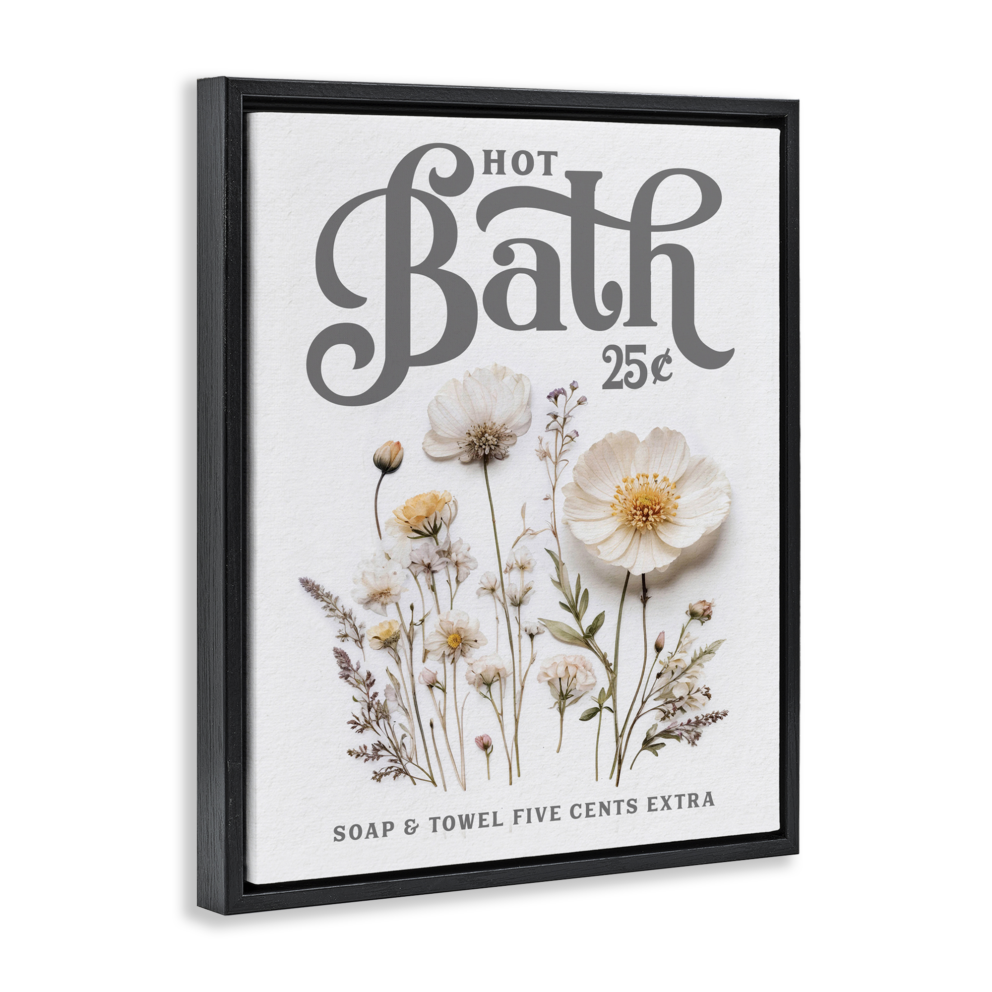 Pressed Flowers Hot Bath Black Framed Floater Canvas Wall Art, design by Lettered and Lined