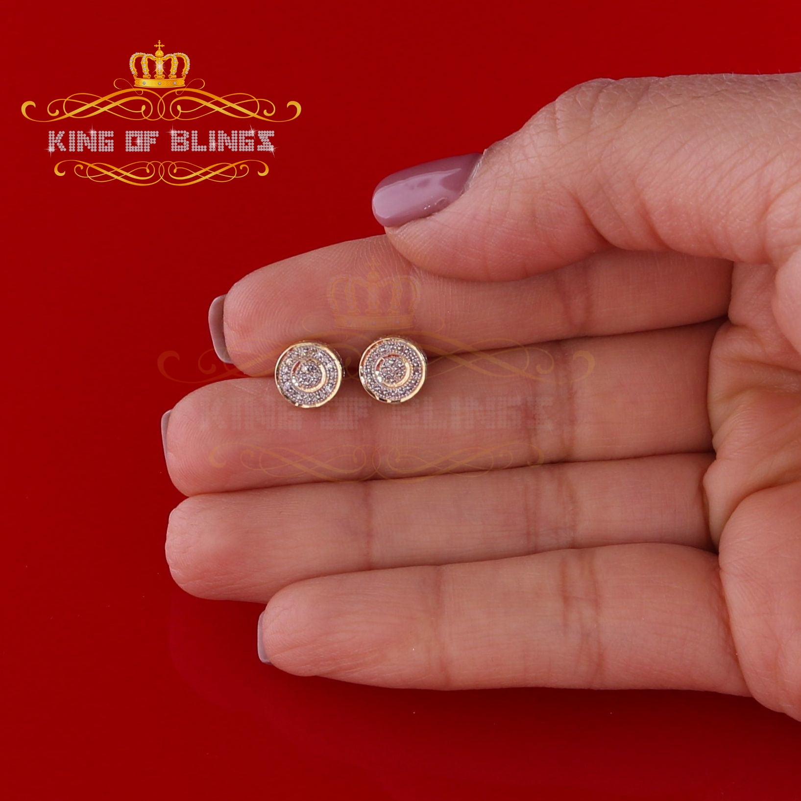 King of Bling's 10K Real Yellow Gold Real Diamond 0.15CT Men's/Women's Round Stud Micro Earring