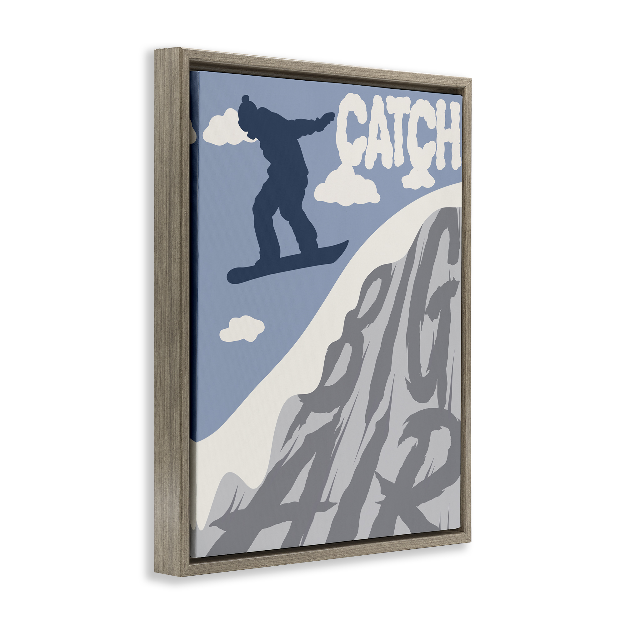 Catch Big Air Snowboard Brown Framed Floater Canvas Wall Art, design by Marcus Prime