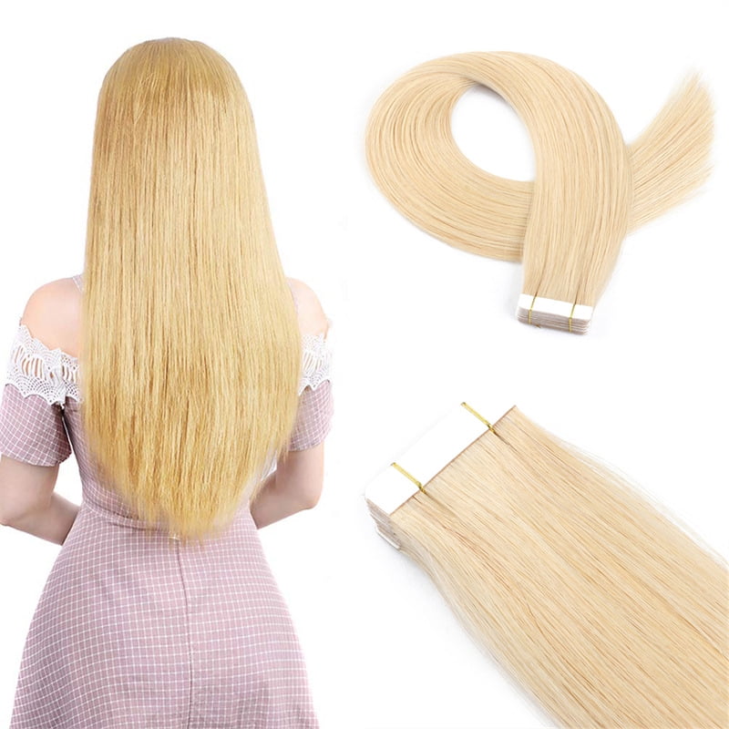 Tape in Human Hair Extensions 18Inch 20pcs pack Tape in Hair Extensions Straight Seamless Natural Invisible Skin Weft Tape in Extensions Human Hair 613 Walmart