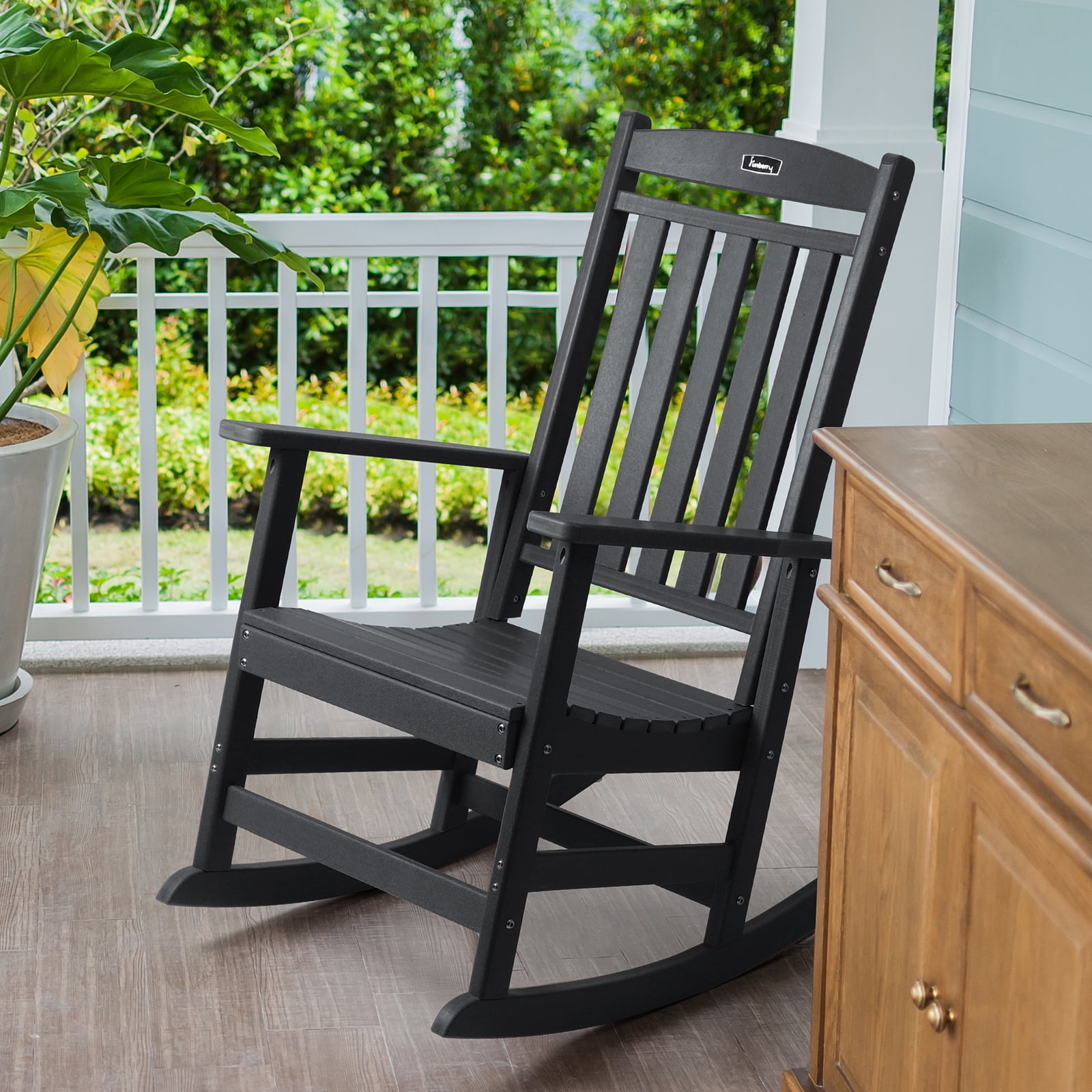 PAOLFOX Patio High Back Plastic Rocking Chair, Black - Walmart.com