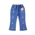 thumbnail image 2 of Cowsor Toddler Girls Pearl Embellished Stretch Flare Jeans Patch Detail Denim Long Pants Cute Play Bottoms For 6 Months-6 Years Old, 2 of 5