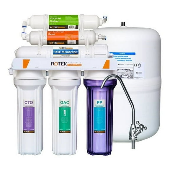 Rotek Water System 100 GPD Under Sink 6-Stage Filtration System with Deionization and leak stop valve