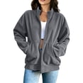 thumbnail image 5 of HAOTAGS Women’s Casual Corduroy Zip-Up Jacket Soft Loose-Fit Long Sleeve Outerwear with Front Pocket Gray Size M, 5 of 7